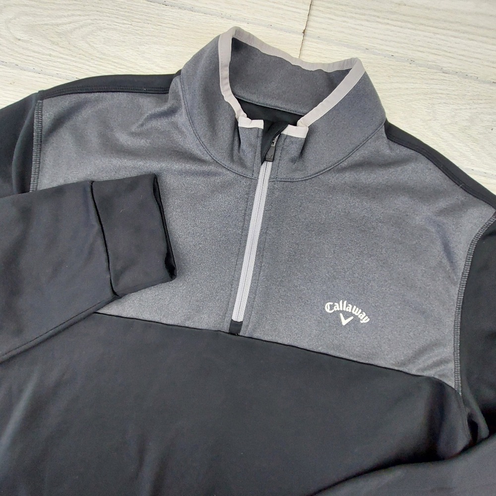 Callaway Pullover Sweater Men XL Black Gray Quarter Zip Golf Athletic Pockets